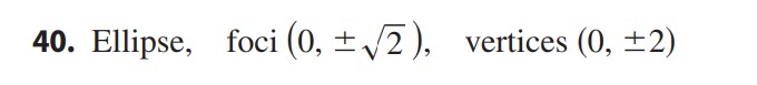Ellipse, foci (0, ±?2), vertices (0, ±2)