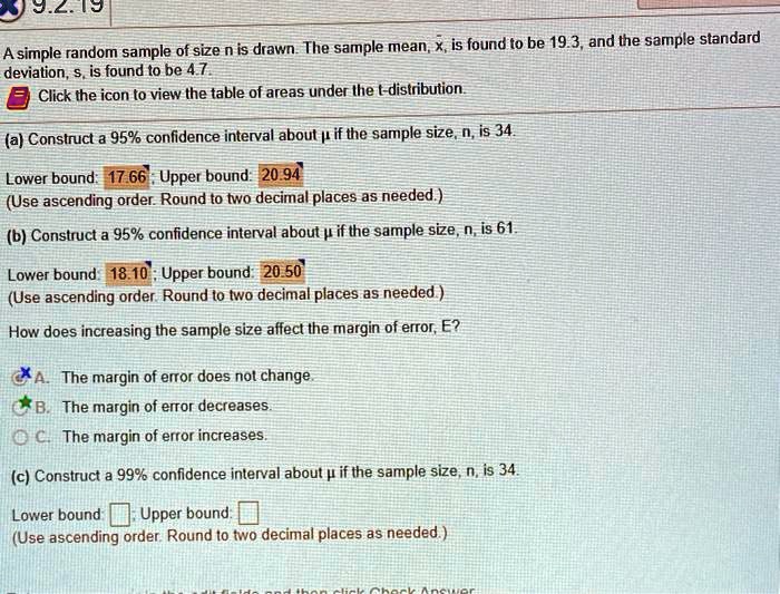 SOLVED A simple random sample of size n is drawn. The sample mean, X