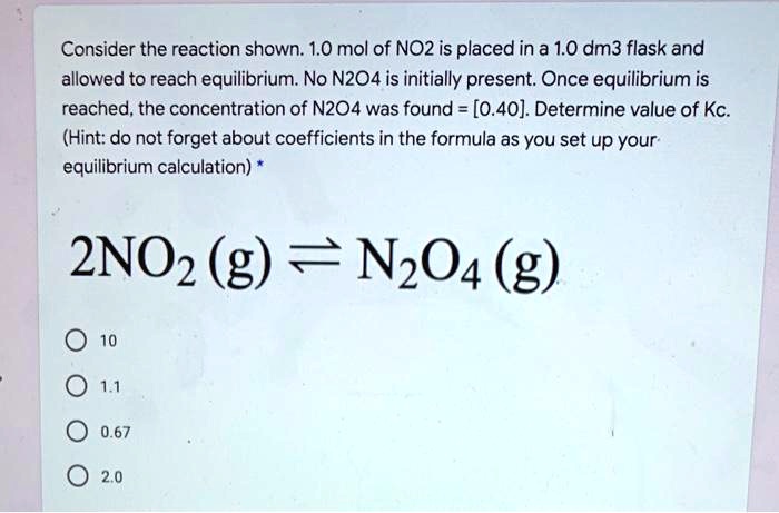 Solved Consider The Reaction Shown 10 Mol Of No2 Is Placed In A 10 Dm3 Flask And Allowed To 5616