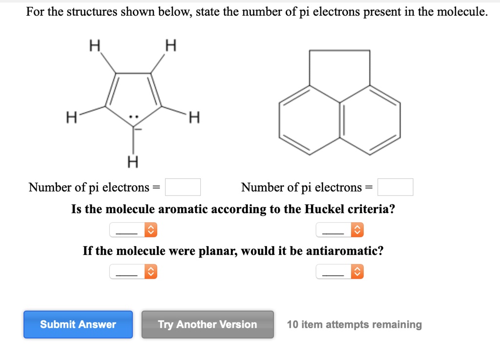SOLVED For the structures shown below, state the number of pi