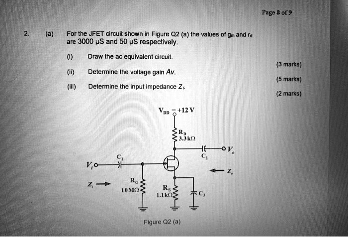Page 8 of 9 2. (a) For the JFET circuit shown in Figure Q2...