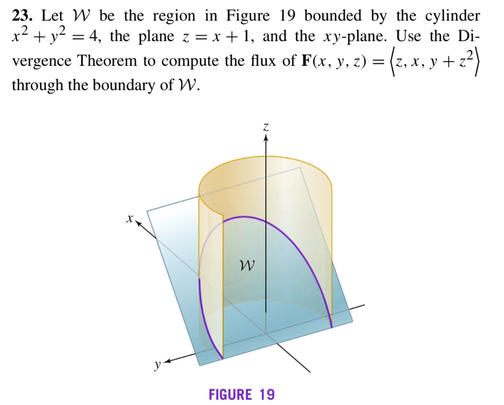 23 let w be the region in figure 19 bounded by the cylinder x2 y2 4 the ...