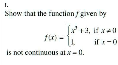 SOLVED: Show that the function f given by fx+3, if #0 f(x) 1 if . =0 is ...