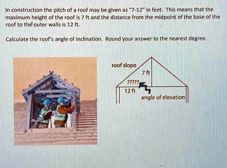 SOLVED In construction, the pitch of a roof may be given as "712" in