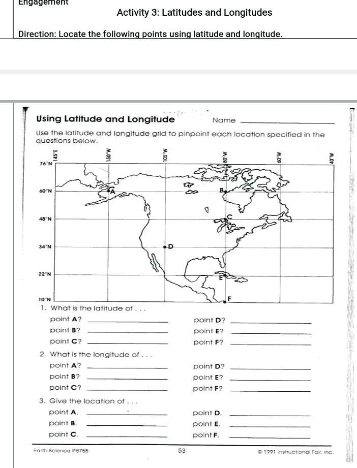 SOLVED: Activity 3: Latitudes and Longitudes Direction: Locate the ...