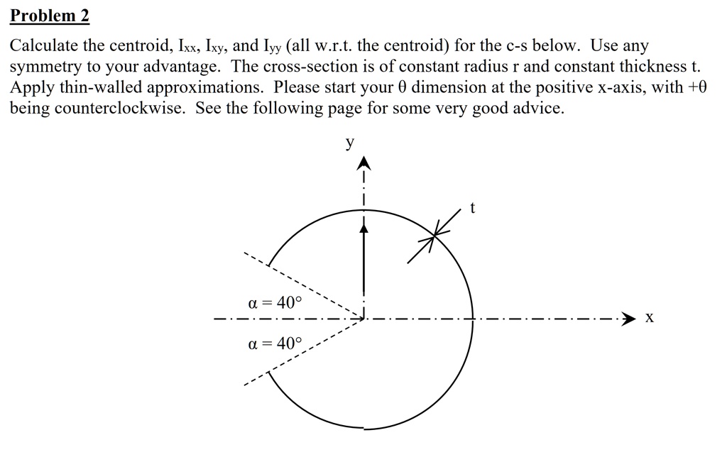 Problem 2 Calculate the centroid, I( imes ),I(xy), and I(yy) (all w.r.t ...
