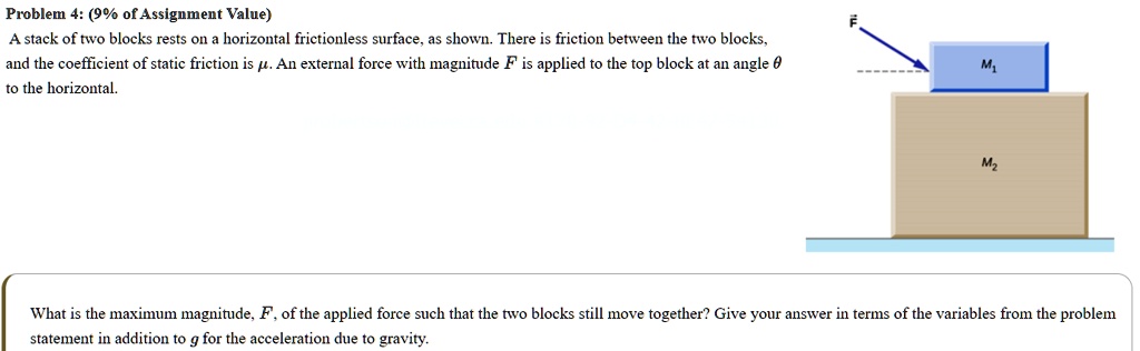 Problem 4: (9% of Assignment Value) A stack of two blocks rests on a