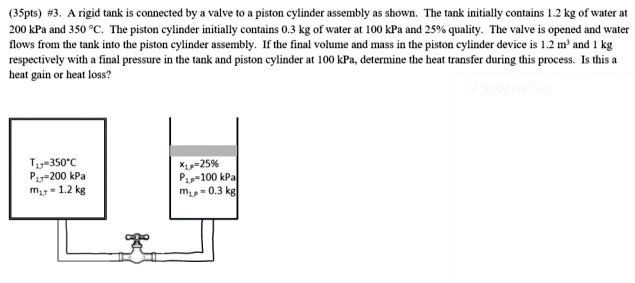 SOLVED: (35pts) #3. A rigid tank is connected by a valve to a piston ...