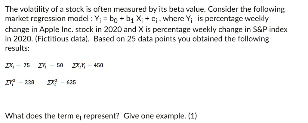 SOLVED: The volatility of a stock is often measured by its beta value ...