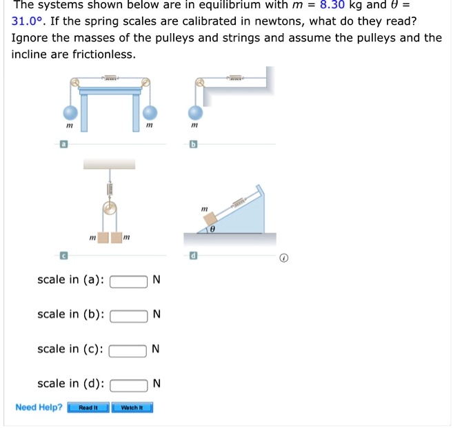 SOLVED The systems shown below are in equilibrium with m = 8.30 kg and