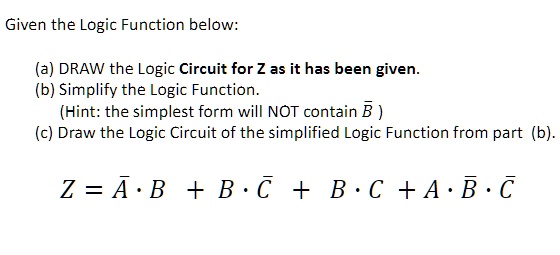 Given the Logic Function below: (a) DRAW the Logic Circuit for Z as it ...