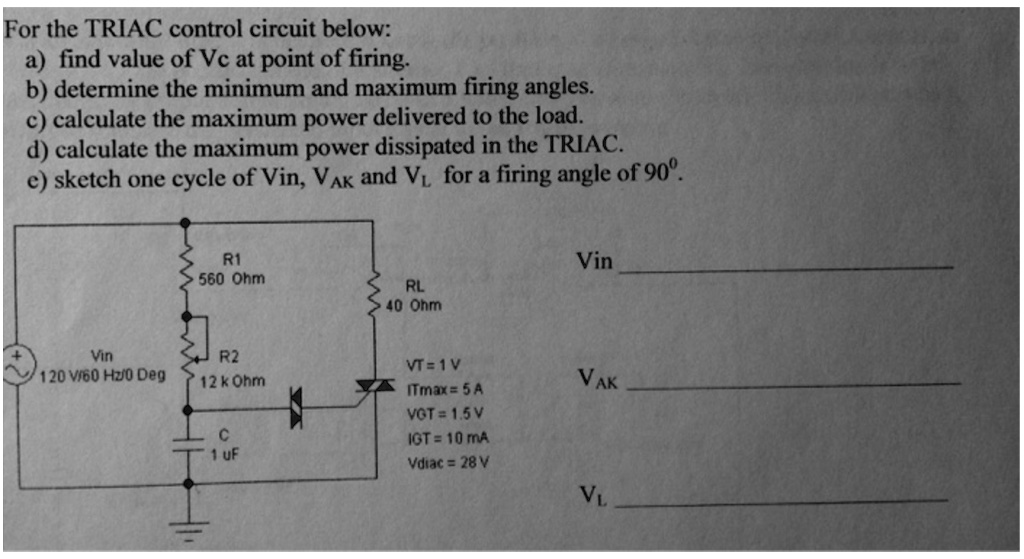 SOLVED For the TRIAC control circuit below a) Find the value of Vc at