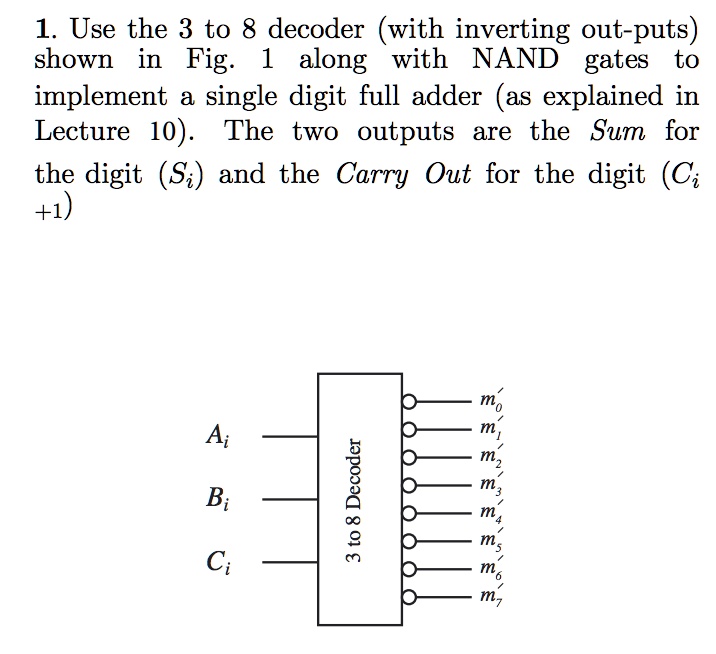 SOLVED: 1. Use the 3 to 8 decoder (with inverting out-puts) shown in ...
