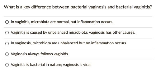 SOLVED: What is key difference between bacterial vaginosis and ...