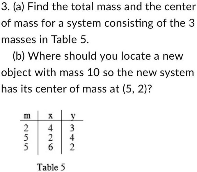 SOLVED:3. (a) Find the total mass and the center of mass for a system ...