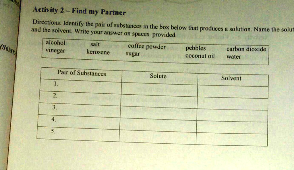 SOLVED 'SOLUTE1.2.3.4.5.SOLVENT1.2.3.4.5. Activity 2 Find my Partner