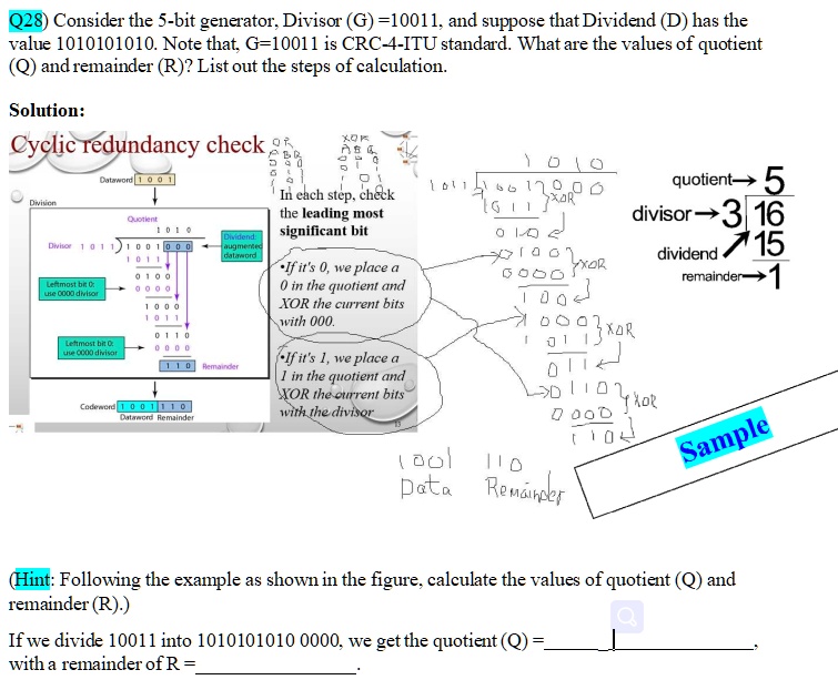 Q28 Consider The S Bit Generator Divisor 610011 And Suppose That