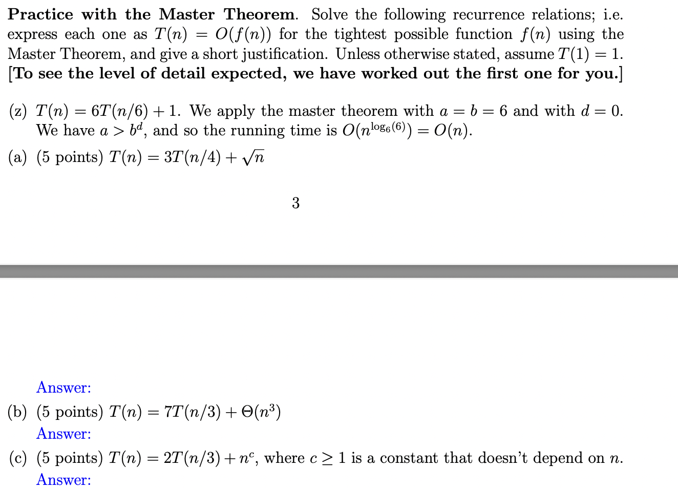 Practice With The Master Theorem Solve The Following Recurrence Relations I E Express Each Practice With The Master Theorem Solve The Following Recurrence Relations I E Express Each