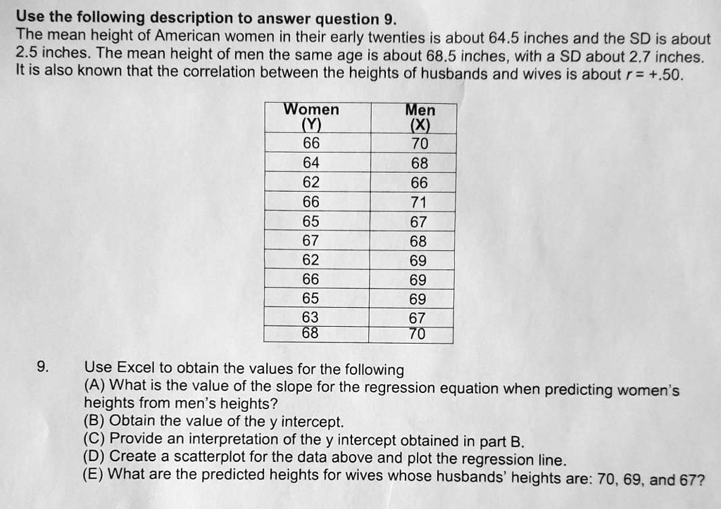 SOLVED Use the following description to answer question 9 The mean