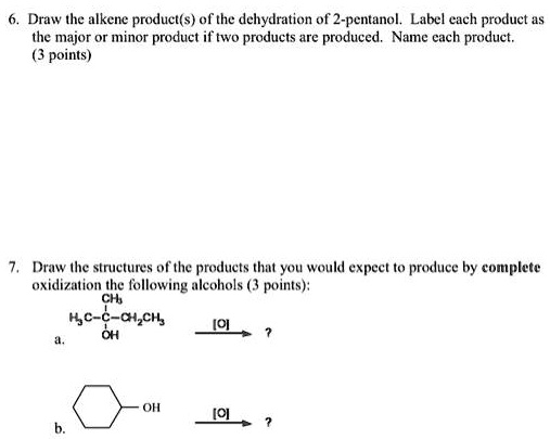 draw the alkene products of the dehydration of 2 pentanol label cuch