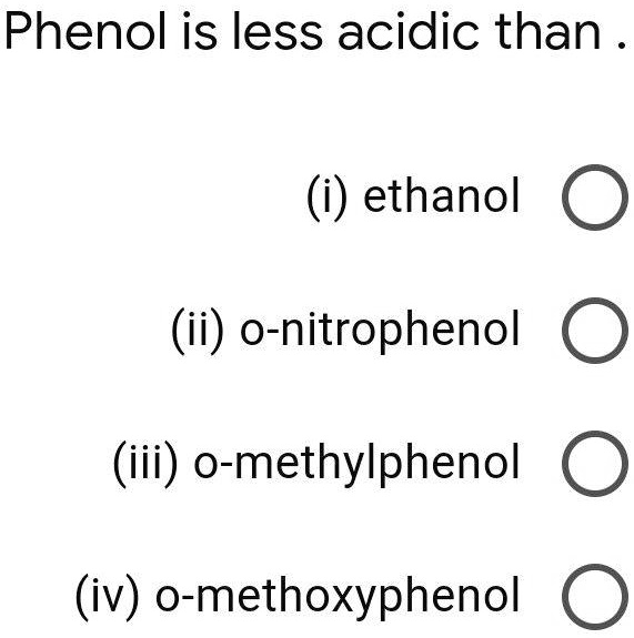 SOLVEDPhenol is less acidic than ethanol (ii) onitrophenol (iii) o