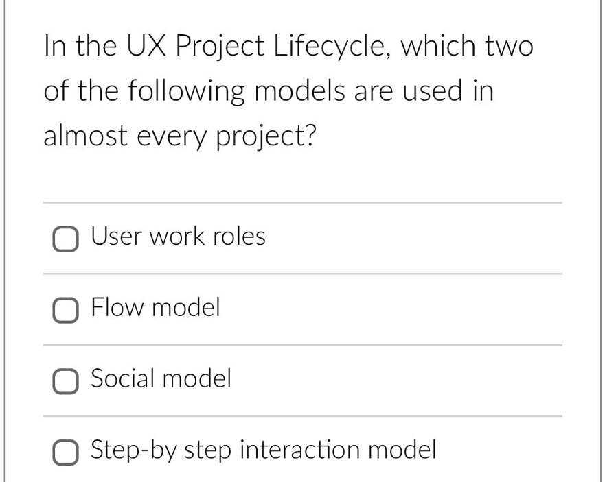 SOLVED: In the UX Project Lifecycle, which two of the following models ...