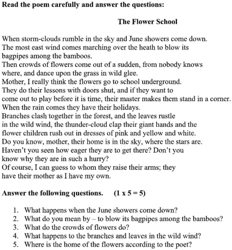 The Flower School Poem Questions And Answers Best Flower Site