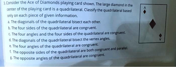 SOLVED: Consider the Ace of Diamonds playing card shown: The large ...