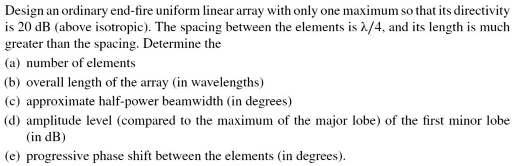 SOLVED: Design an ordinary end-fire uniform linear array with only one ...