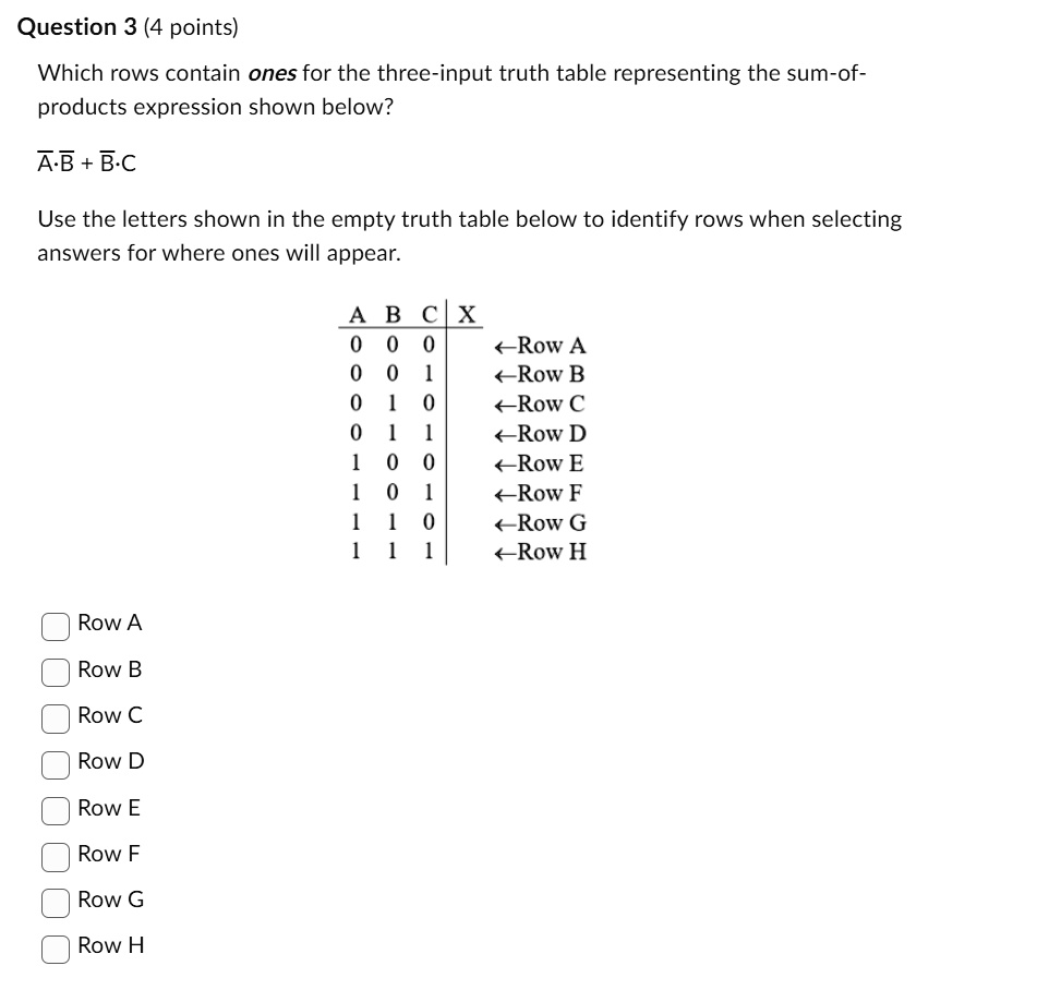 Questions In Rows 123 question 3 4 points which rows contain ones for the three input truth ...
