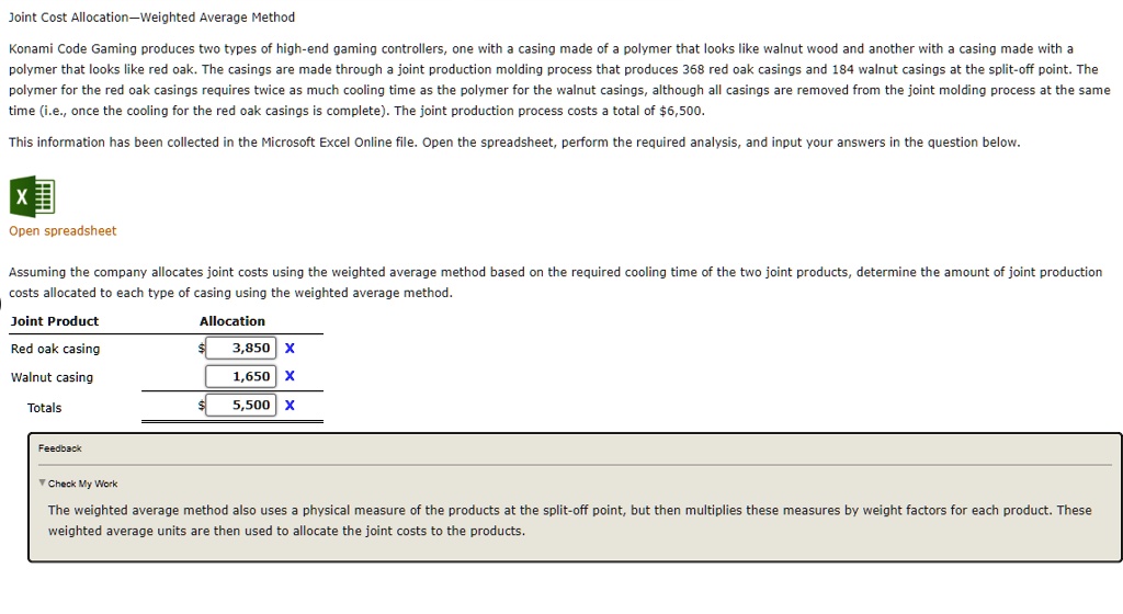 SOLVED Joint Cost Allocation Weighted Average Method Konami Code