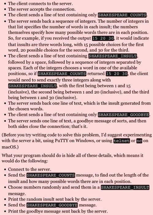 SOLVED: The client connects to the server. The server accepts the ...