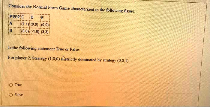 SOLVED: Consider the Normal Form Game characterized in the following ...