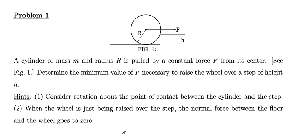 SOLVED: Problem 1 FIG. 1: cylinder of mass m and radius R is pulled by ...