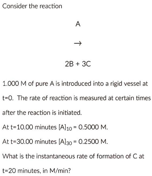SOLVED: Consider the reaction A 2B+3C 1.000 M of pure A is introduced ...