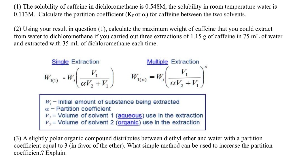 SOLVED The solubility of caffeine in dichloromethane is 0.548 M; the