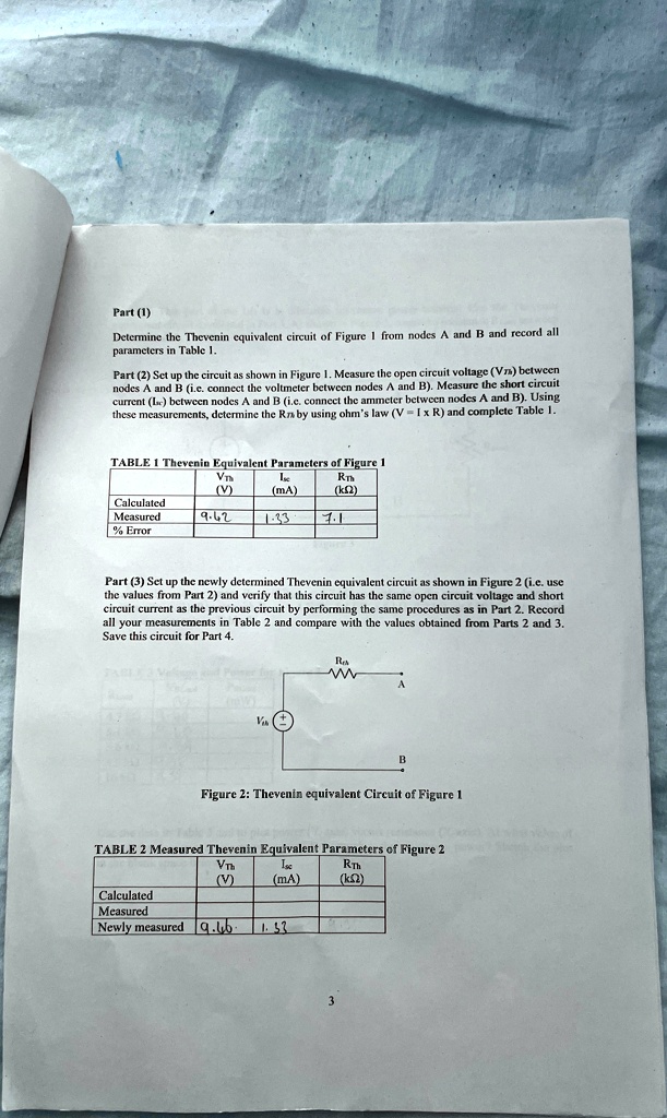 part 1 determine the thevenin equivalent circuit of figure 1 from nodes ...
