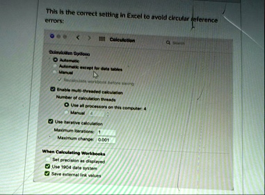 this is the correct setting in excel to avoid circular reference errors ...