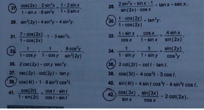 Solved Cos 2x 2 Sin X 1 2 Sinx Sin X 6 Sin X 143 Sinx 28 2si01 Sinx 1 Tanx Sec X Sin 2x Cos X Cos 2y 30 Tan Y Cos 2y Sin