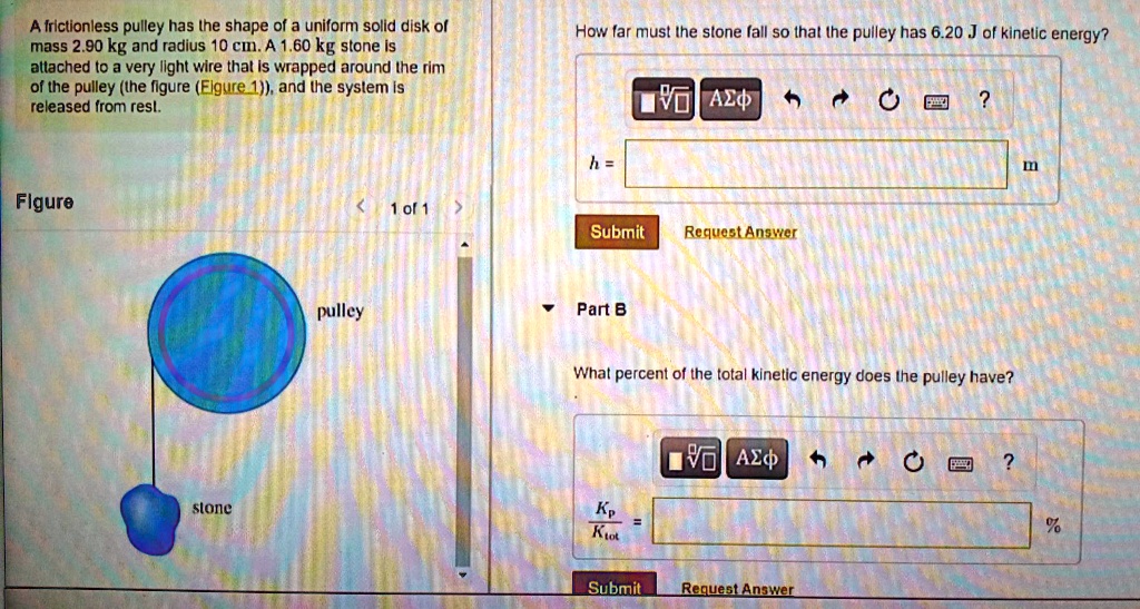 SOLVED A frictionless pulley has the shape of a uniform solid disk of