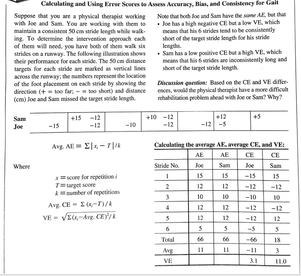 based on the ce and ve differences would the physical therapist have a more difficult time rehabilitating joe or sam and whyam why calculating and using error scores to assess accuracy bias  74315