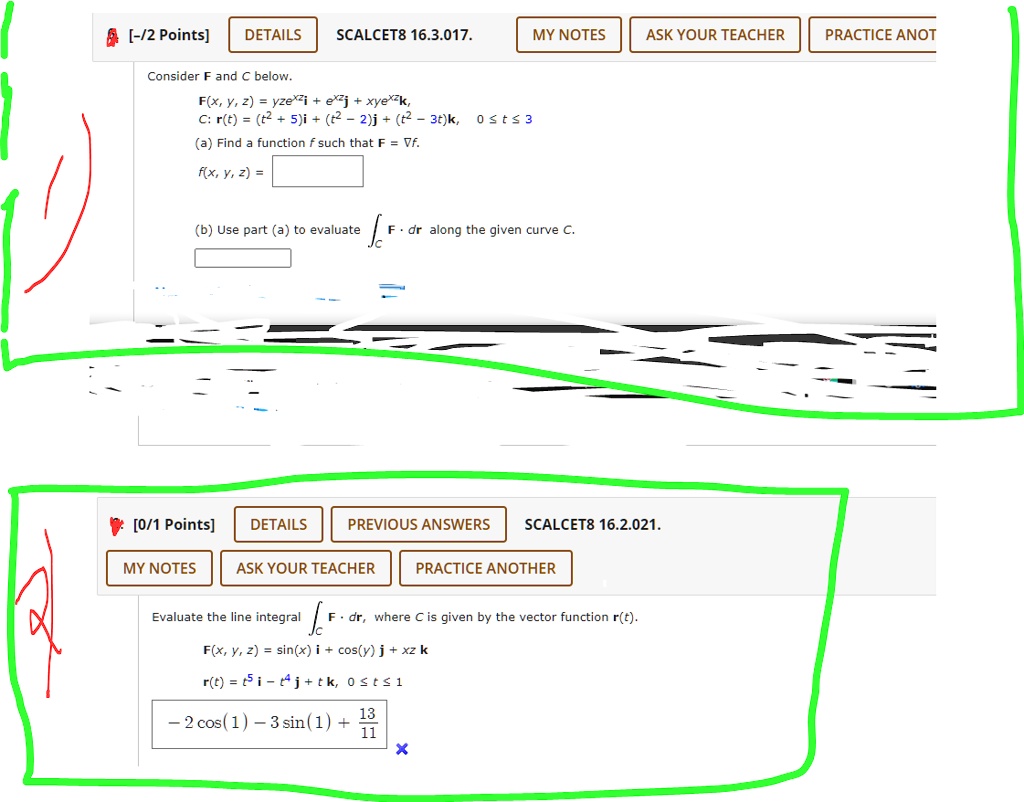 Solved 2 Points Details Scalcet8 16 3 017 My Notes Ask Your Teacher Practice Anot Consider And A Below F X Y 2 Yze 7i E J Xye K C R T T2 5ji T2