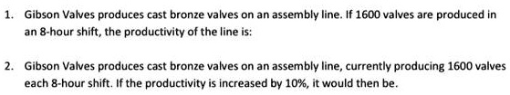 Solved Gibson Valves produces cast bronze valves on an