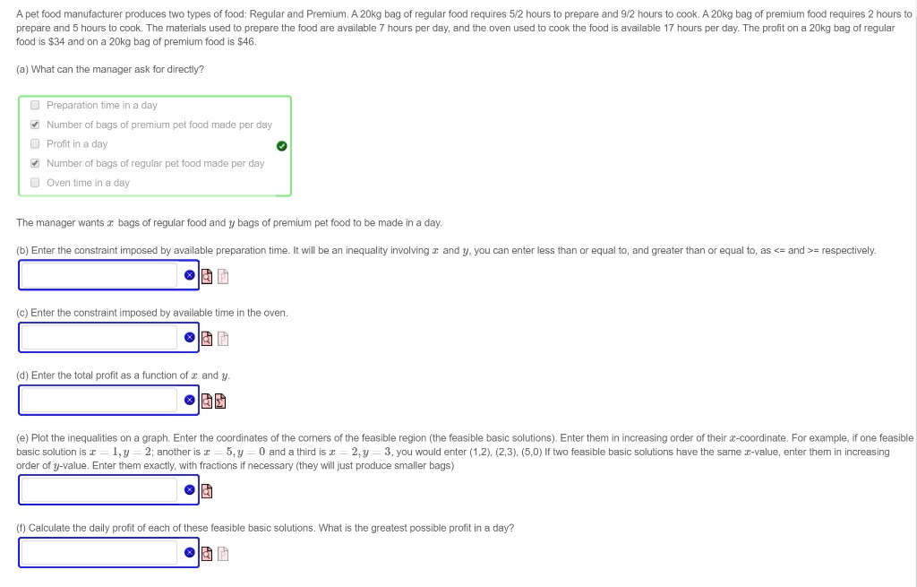 SOLVED A pet focd manufacturer produces two types of food Regular and