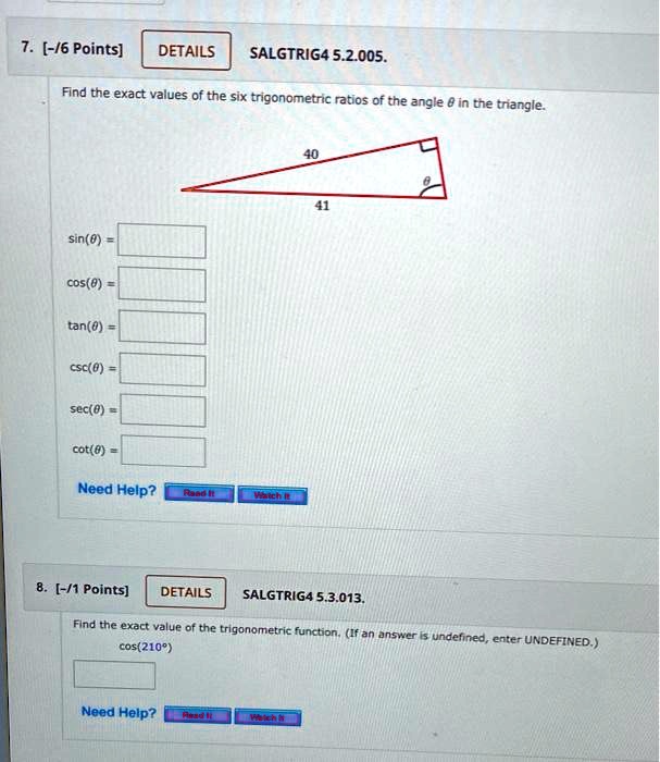 SOLVED: 7.[-16 Points] DETAILS SALGTRIG45.2.005. Find The Exact Values ...