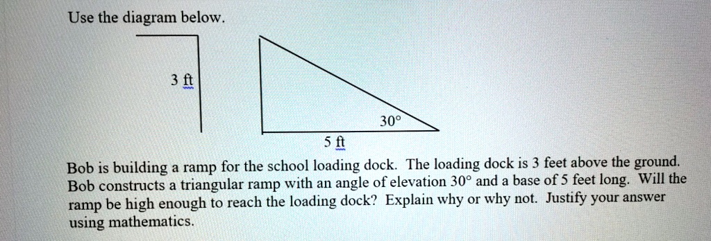 Triangles Ramp Math Use the diagram below 3 ft 309 5 ft Bob is building a ramp for the ...