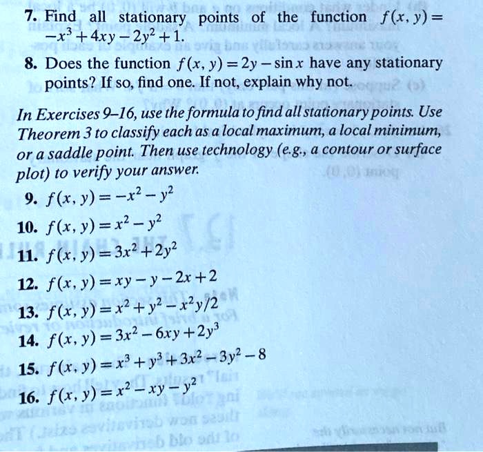 7 find all stationary points of the function flry r3 4xy 2y2 1 an 7 8 does the function f xy 2y sin x have any stationary points if so find one if not explain why not in exercises 9 16use th 64596