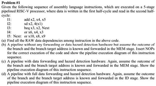 SOLVED: Problem #1: Given the following sequence of assembly language ...