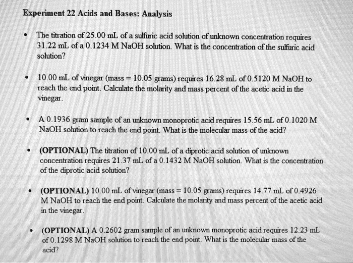 SOLVED Experiment 22 Acids and Bases Analysis The titration of 25.00