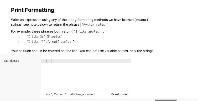 [GET ANSWER] Print Formatting Write an expression using any of the ...